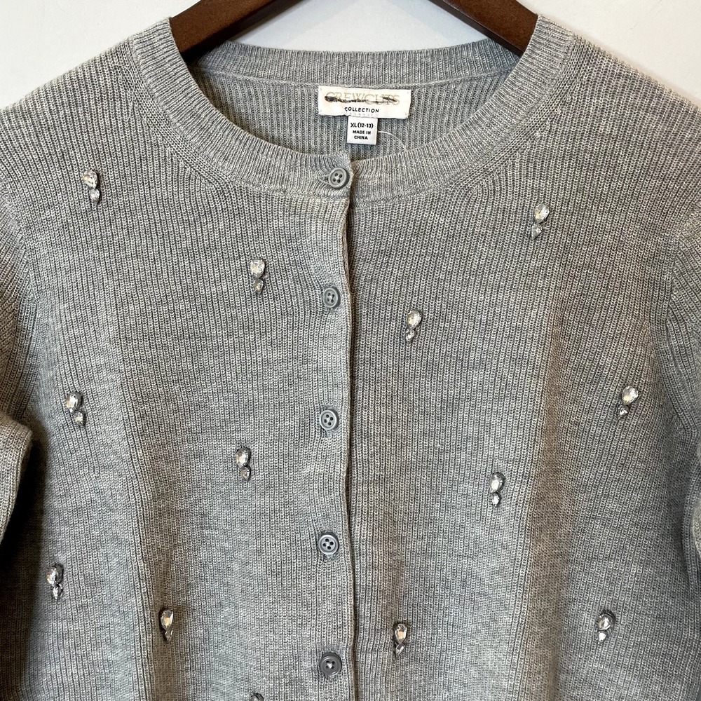 J.Crew Collection Embellished Cardigan Sweater Cotton Holiday CD379 Grey 12 13 - Picture 4 of 15